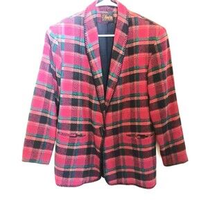 Vtg 90s David Paul NY Plaid Blazer Jacket Size M Made in USA Toggle Closure